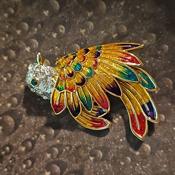 Goldtone Colorful Winged Rhinestone Bird Pin - Picture 3 of 4